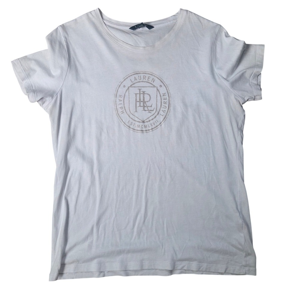 Lauren Ralph Lauren Crest Logo Tee White Short Sleeve Crewneck T-Shirt Classic L